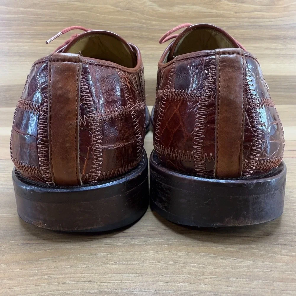 DAVID EDEN Genuine Crocodile Patchwork Mens 10 Oxford Dress Shoes Square Toe